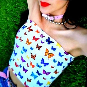 Beautiful Print Butterfly Sleeveless Crop Top